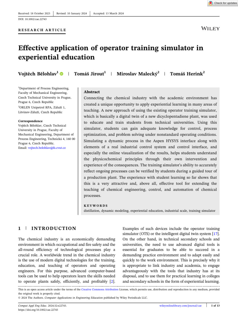 Operator Training Simulator in Education | PDF | Distillation | Simulation
