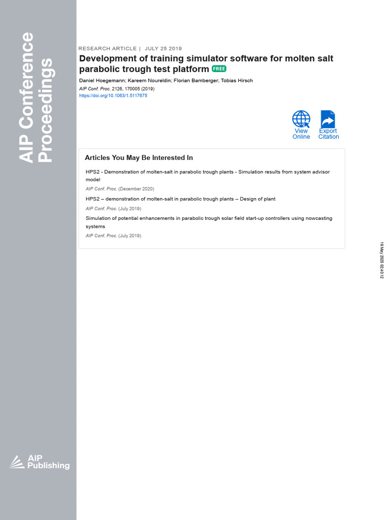 Development of Training Simulator Software For Molten Salt Parabolic ...