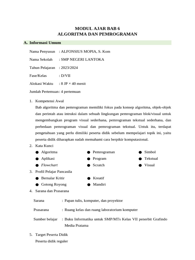 Modul Ajar Algoritma dan Pemrograman | PDF