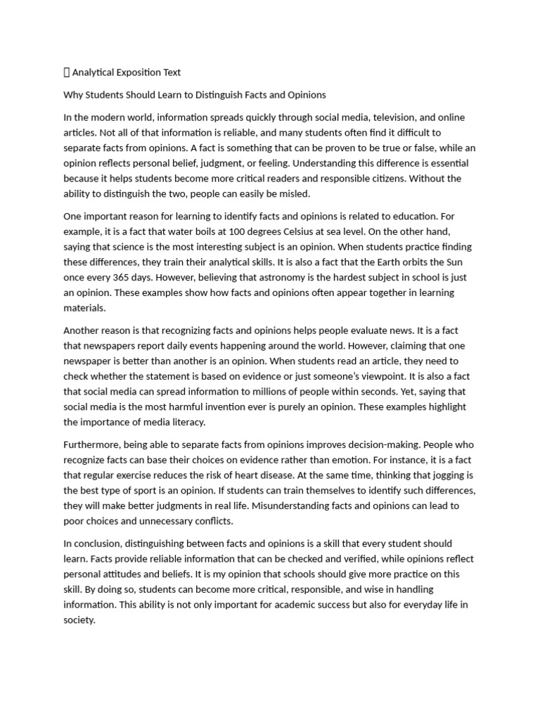 ? Analytical Exposition Text-Mencari Fact and Opinion | PDF | Opinion ...