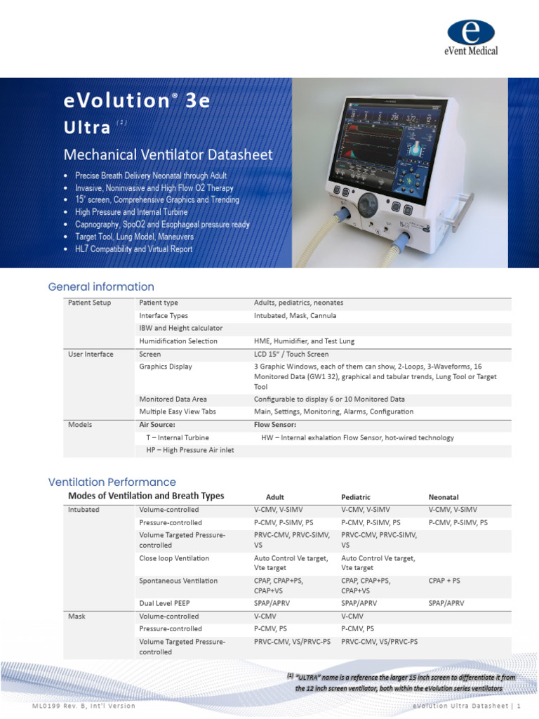 ML-0200 Datasheet EVolution Ultra HW Rev B | PDF | Clinical Medicine ...