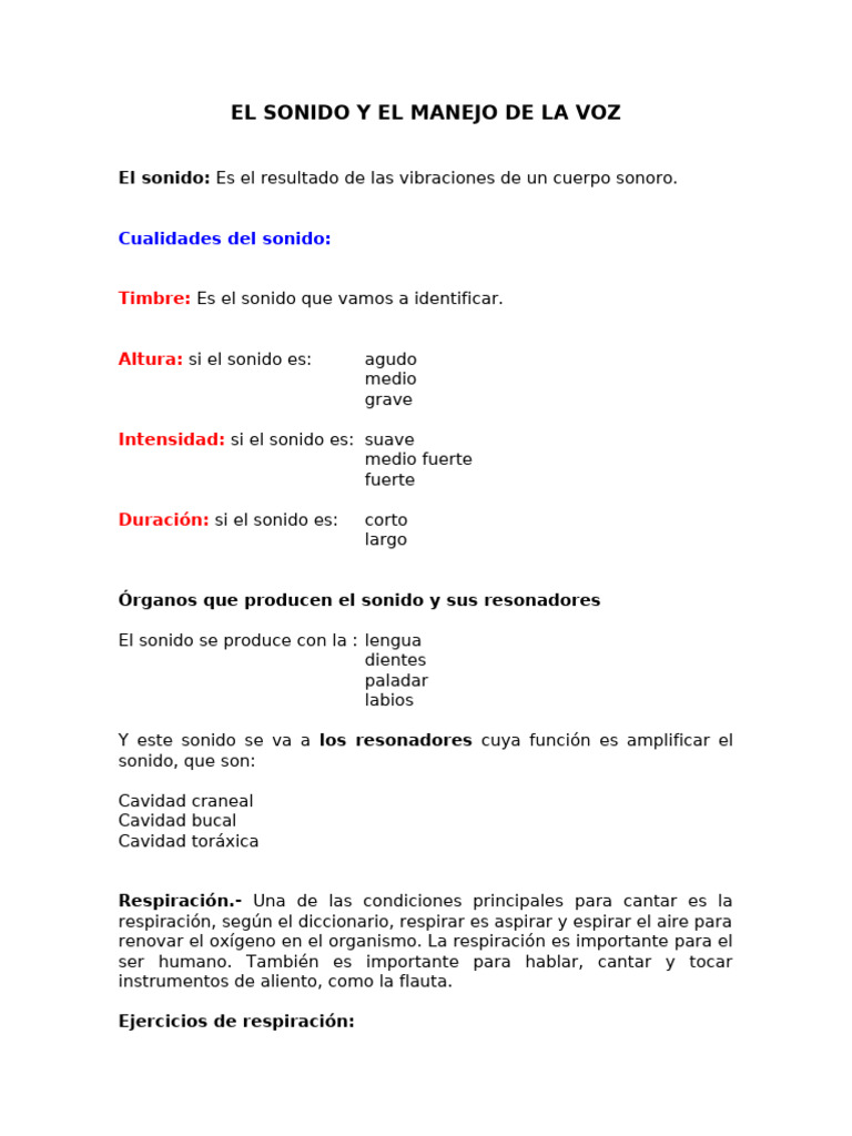 Manejo de la Voz y Ejercicios de Sonido | PDF | Sonido