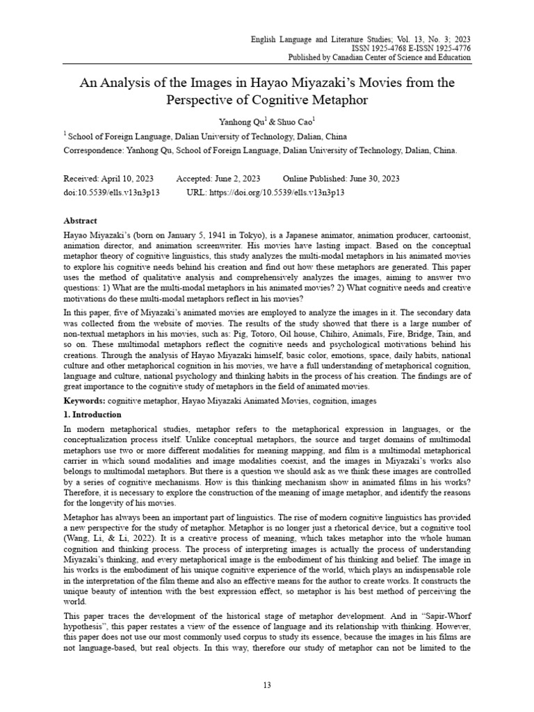 Cognitive Metaphors in Miyazaki's Films | PDF | Metaphor | Experience