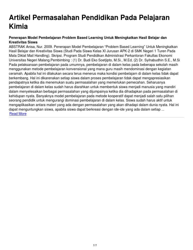 Penerapan Problem Based Learning di Kimia | PDF | Karier & Perkembangan