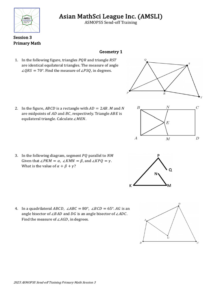 2025 AMSLI Primary Math Geometry Problems | PDF | Area | Triangle