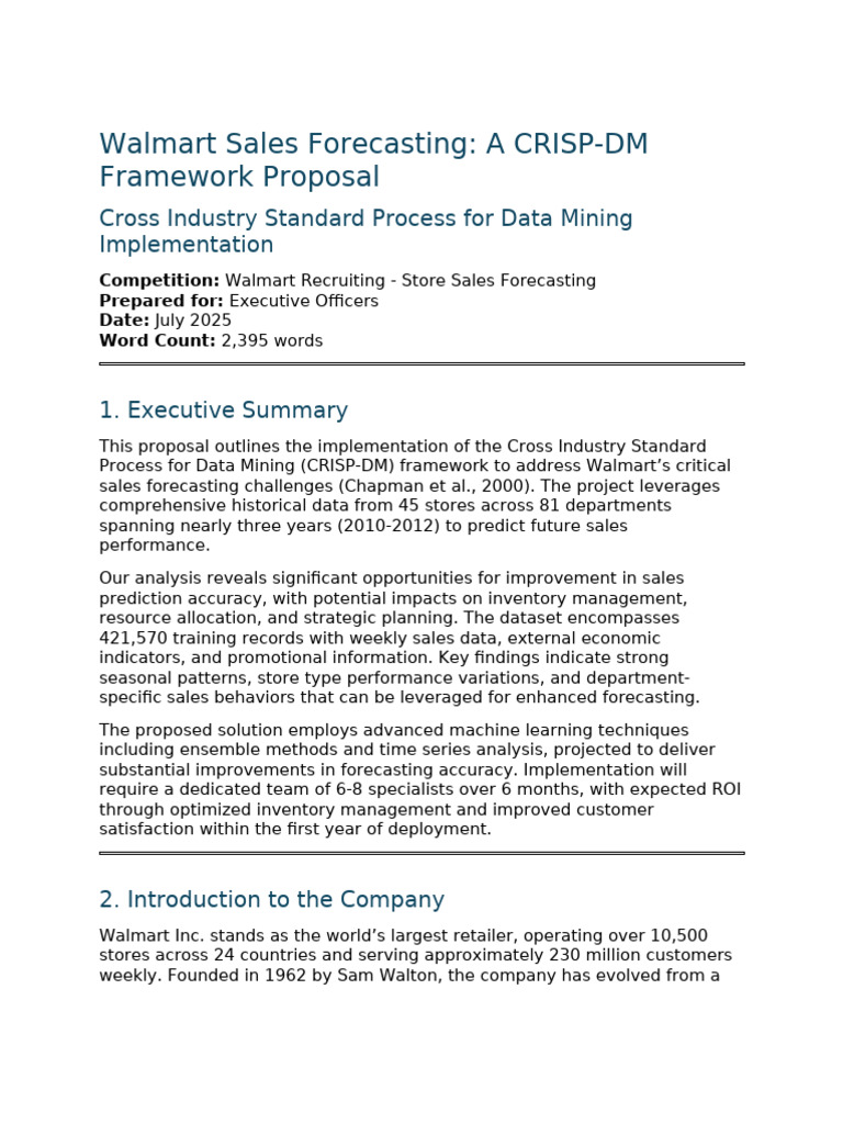 Walmart Sales Forecasting Proposal | PDF | Forecasting | Walmart