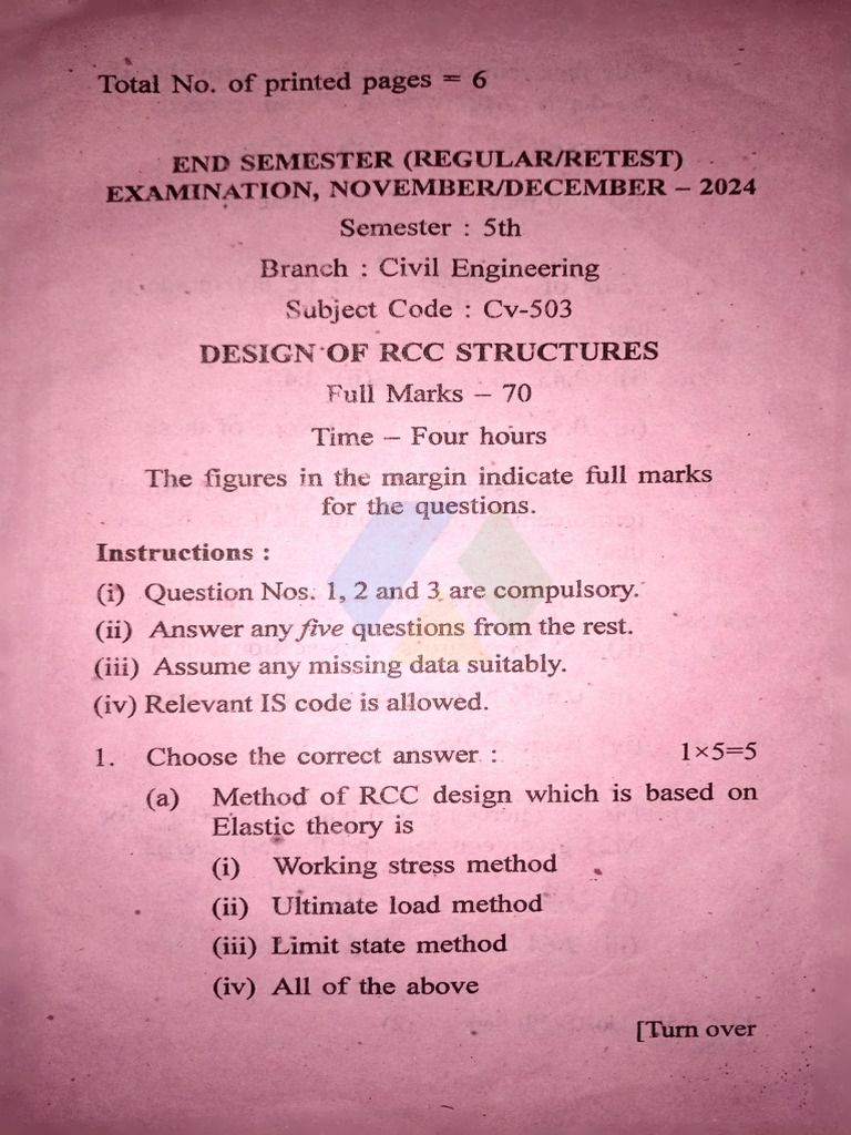 RCC Structures Design Exam Paper | PDF | Beam (Structure) | Structural ...