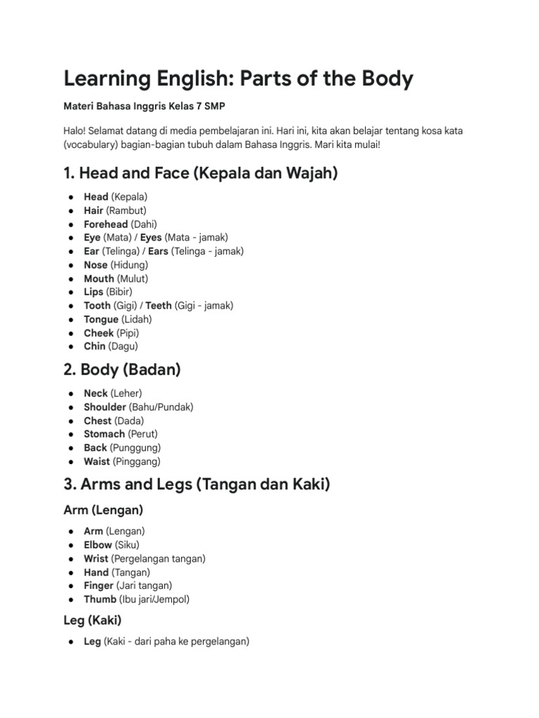 English Vocabulary: Body Parts Guide | PDF