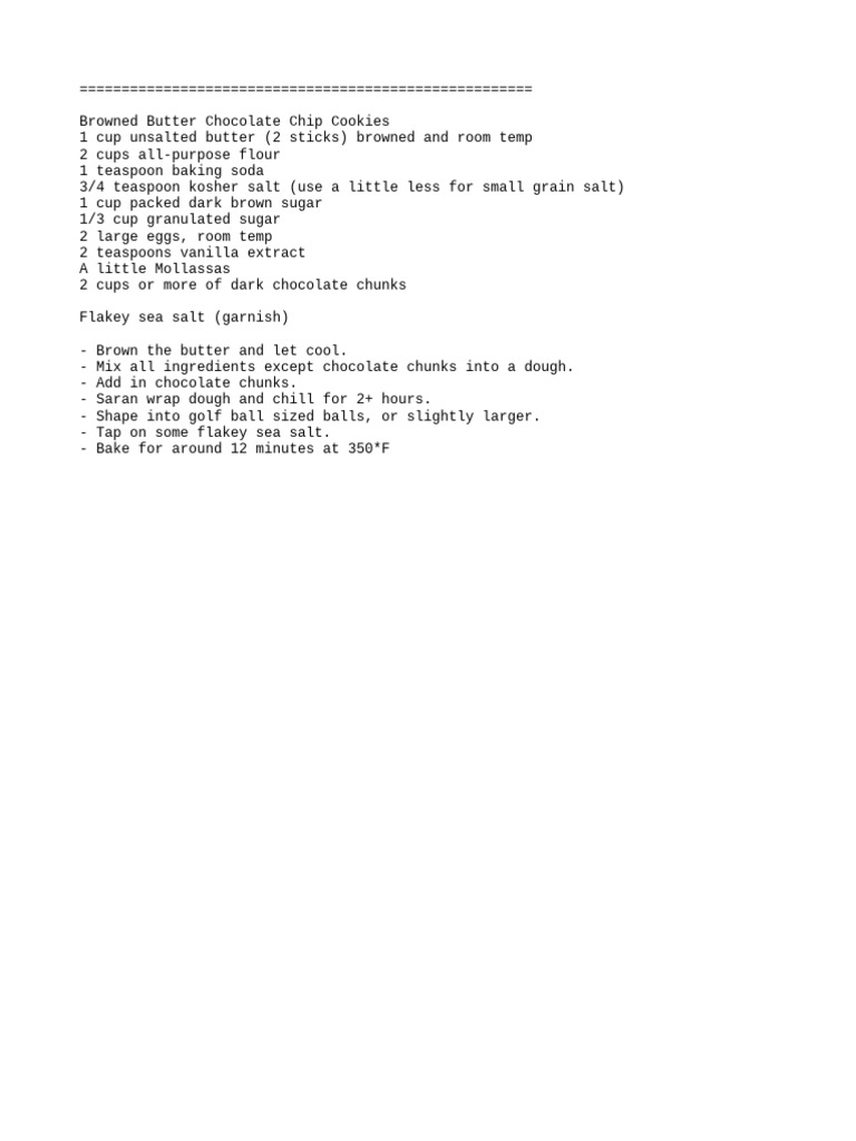 Browned Butter Chocolate Chip Cookies Recipe | PDF