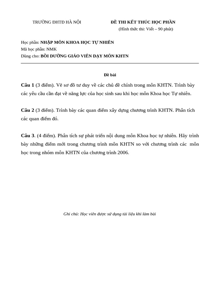 Đề Thi Nhập Môn KHTN 2 | PDF