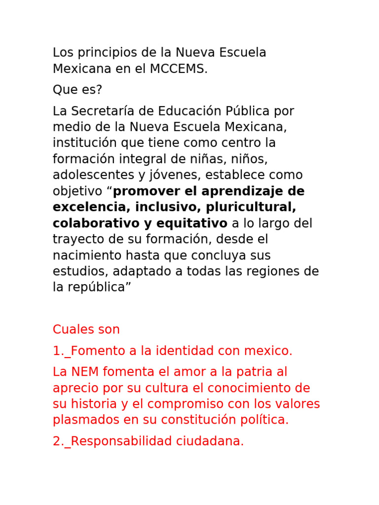 Principios de la Nueva Escuela Mexicana | PDF