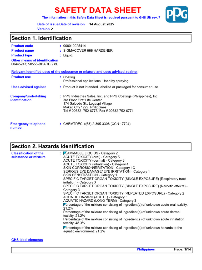 SDS S'cover 555 Hardener | PDF | Toxicity | Occupational Safety And Health