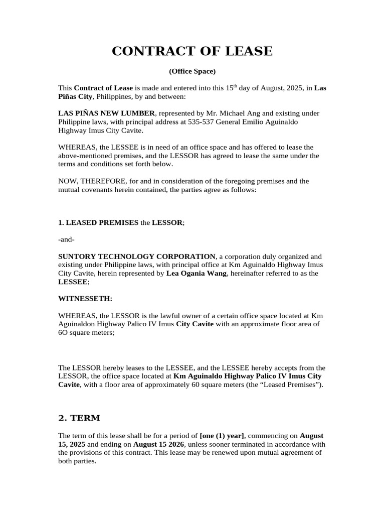 Office Space Lease Contract Philippines | PDF | Lease | Consent