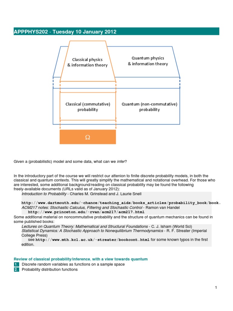 Classical and Quantum Probability Models | PDF | Random Variable ...