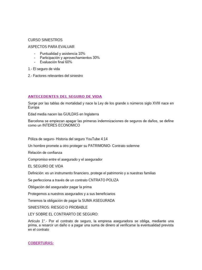 Evaluación de Siniestros en Seguros de Vida | PDF | Póliza de seguros ...