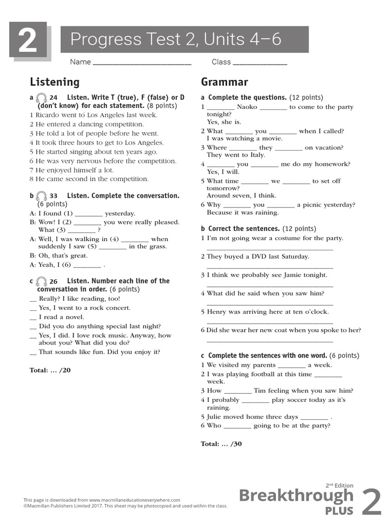 BTP2 ProgressTest2 U4-U6 | PDF | Linguistics