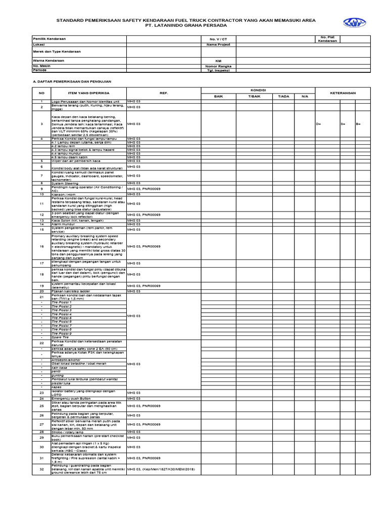 Form Inspeksi Kendaraan | PDF