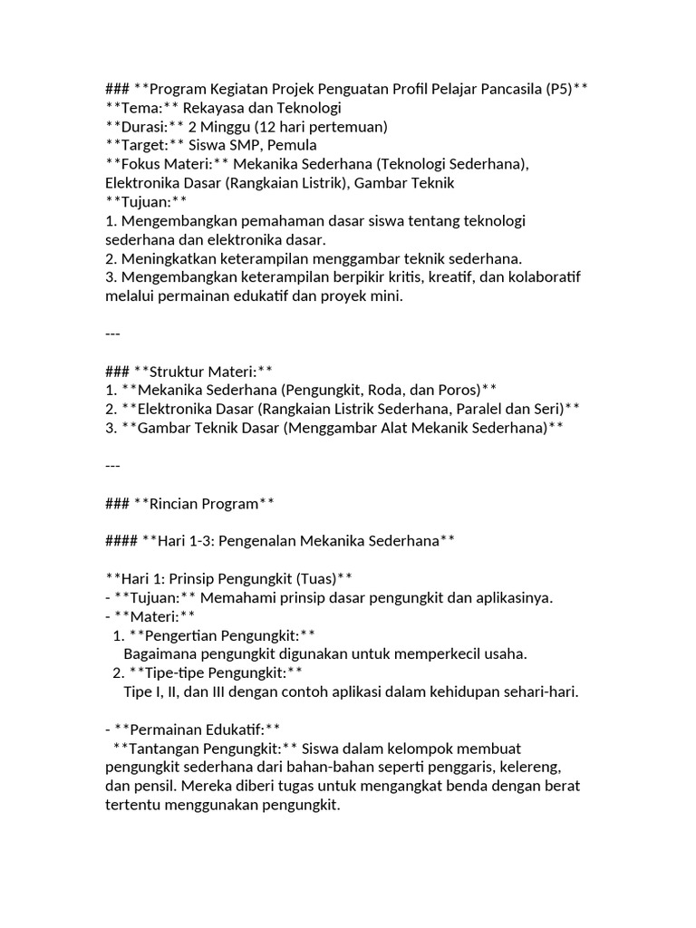 Program P5: Rekayasa & Teknologi SMP | PDF