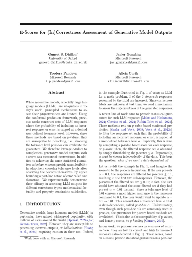 E-Scores for Assessing LLM Correctness | PDF | P Value | Applied ...