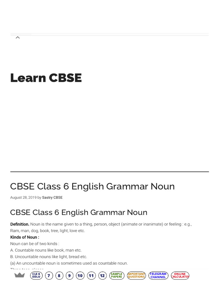 Understanding Nouns for Class 6 | PDF | Plural | Noun