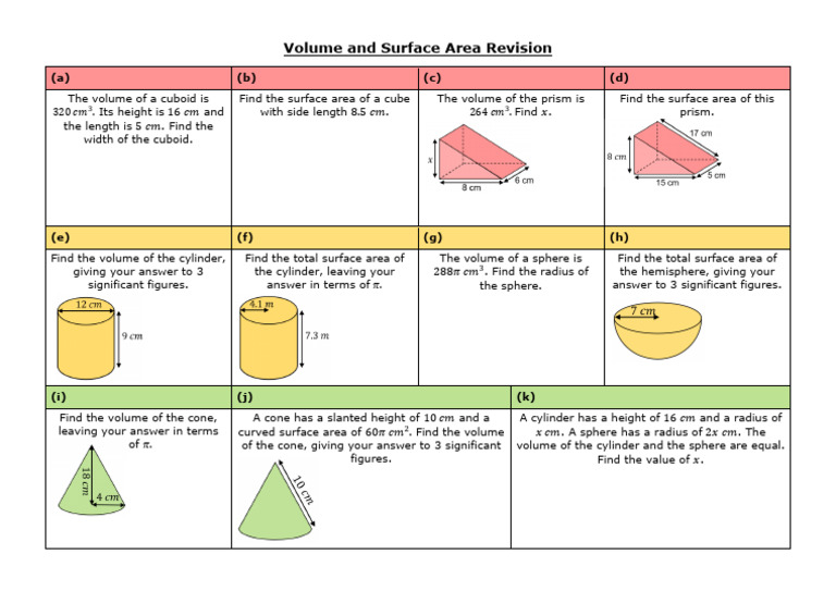 Volume and Surface Area Revision | PDF