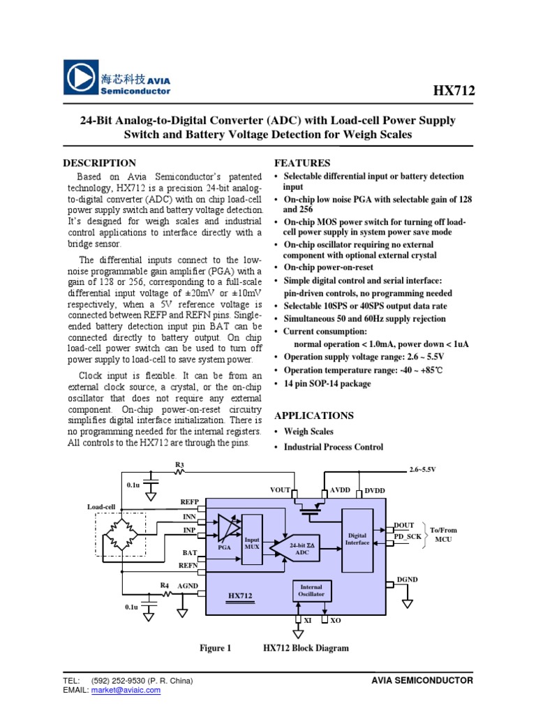 こあきページ HX711 datasheet(6/9 Pages) AVIA | 24-Bit Analog-to-Digital