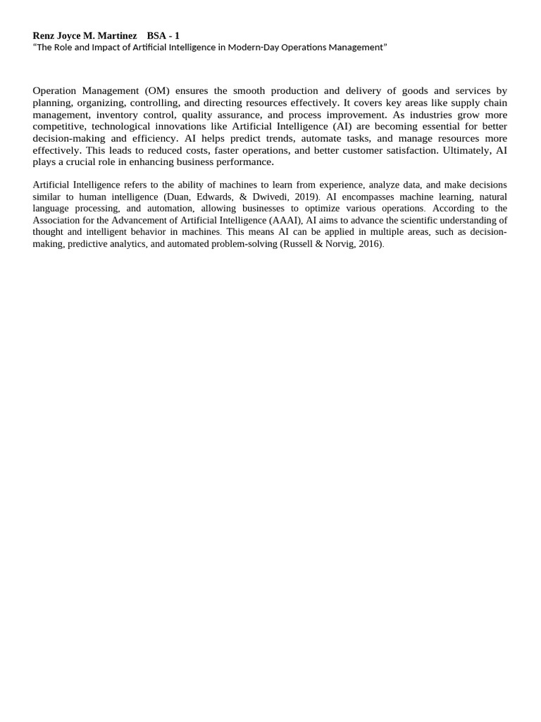 The Role and Impact of Artificial Intelligence in Modern | PDF