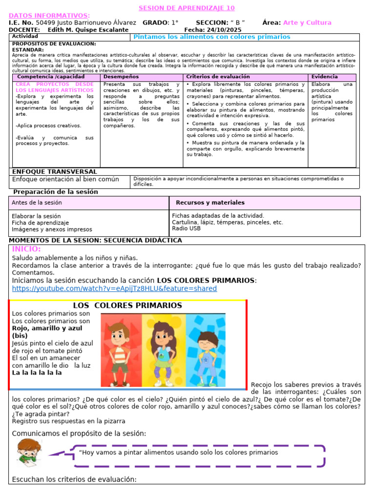 Sesion de Aprendizaje Arte y Cultura | PDF | Dibujo | Pinturas