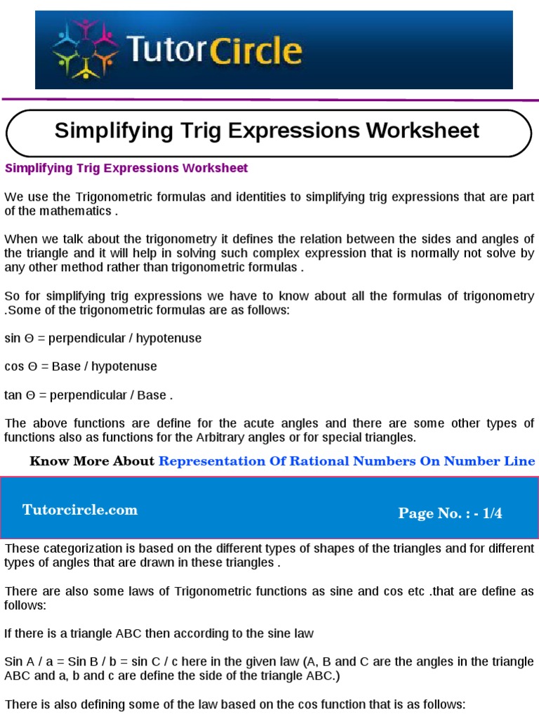 Simplifying Trig Expressions Worksheet PDF Trigonometric Functions