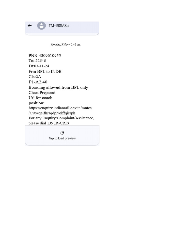 Bhopal to Indore Confirmed Ticket Msg | PDF