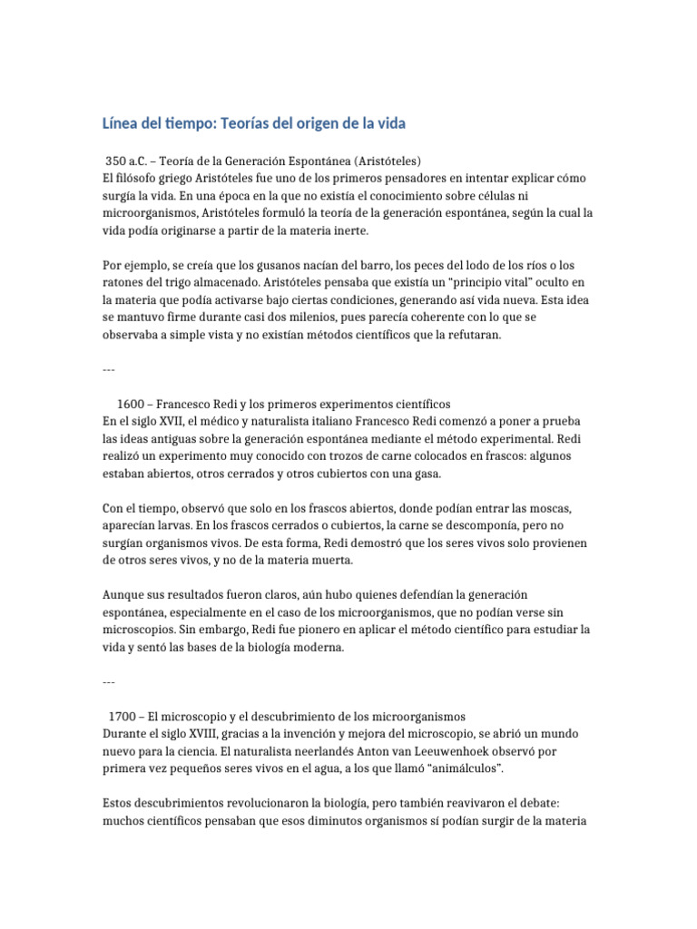 Teorías del Origen de la Vida | PDF | Abiogénesis | Evolución