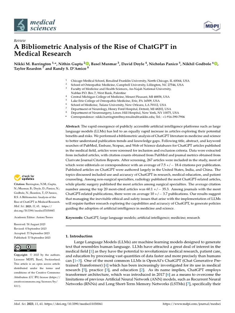 A Bibliometric Analysis of The Rise of ChatGPT in Medical Research ...