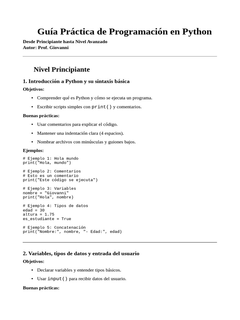 Guía Completa de Programación en Python | PDF | Python (lenguaje de ...
