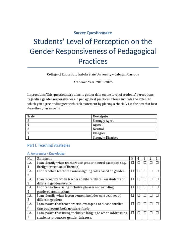 Gender Responsiveness in Education Survey | PDF | Gender Studies | Gender