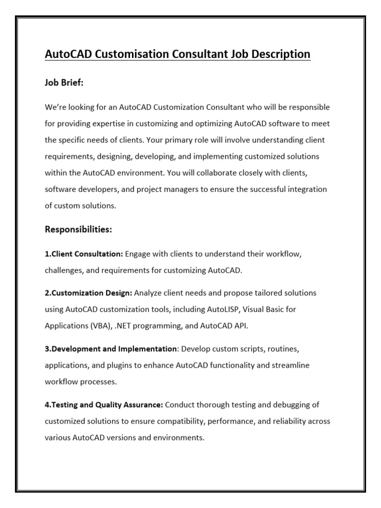 AutoCAD Customisation Consultant Job Description - Ebc87fd19d98921f9188 ...