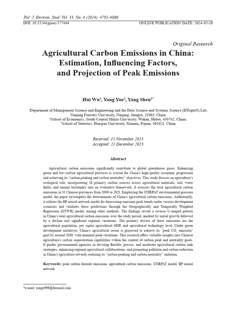 Agricultural Carbon Emissions in China | PDF | Agriculture | Climate Change
