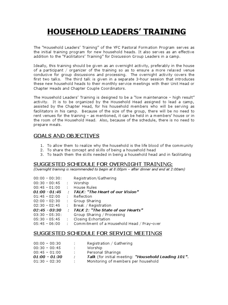 Household Leaders Training Overview | PDF