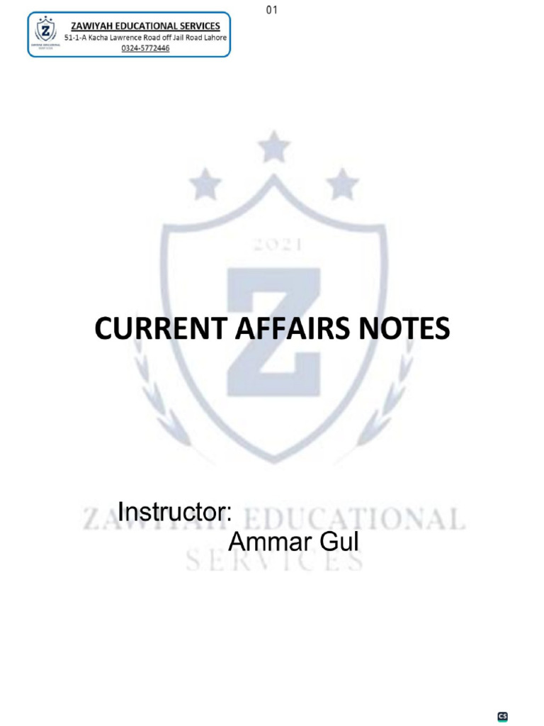Current Affairs Notes IMPORTANT | PDF