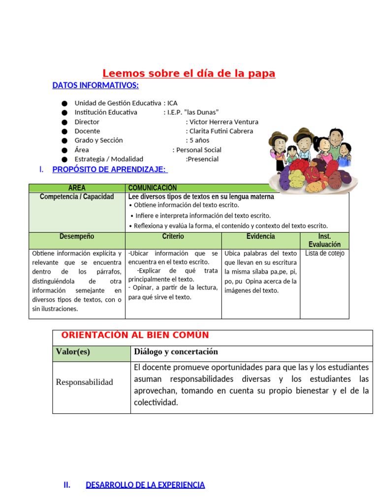 Aprendizaje sobre el Día de la Papa | PDF | Aprendizaje | Evaluación