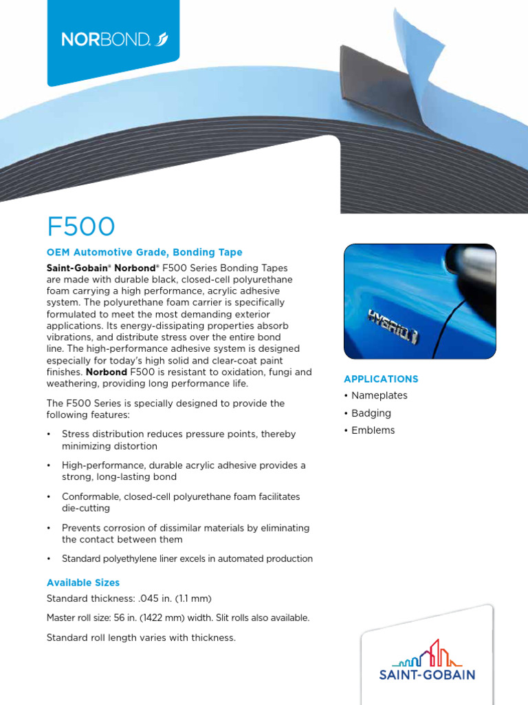 Norbond F500 Series Bonding Tapes | PDF | Adhesive | Adhesion