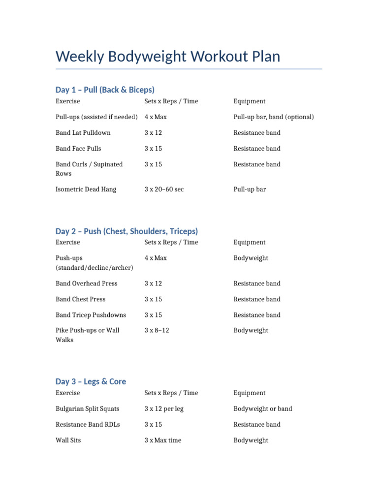 Weekly Bodyweight Workout Routine | PDF | Weight Training | Management ...