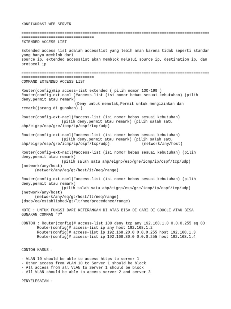 Panduan Konfigurasi Extended Access List | PDF