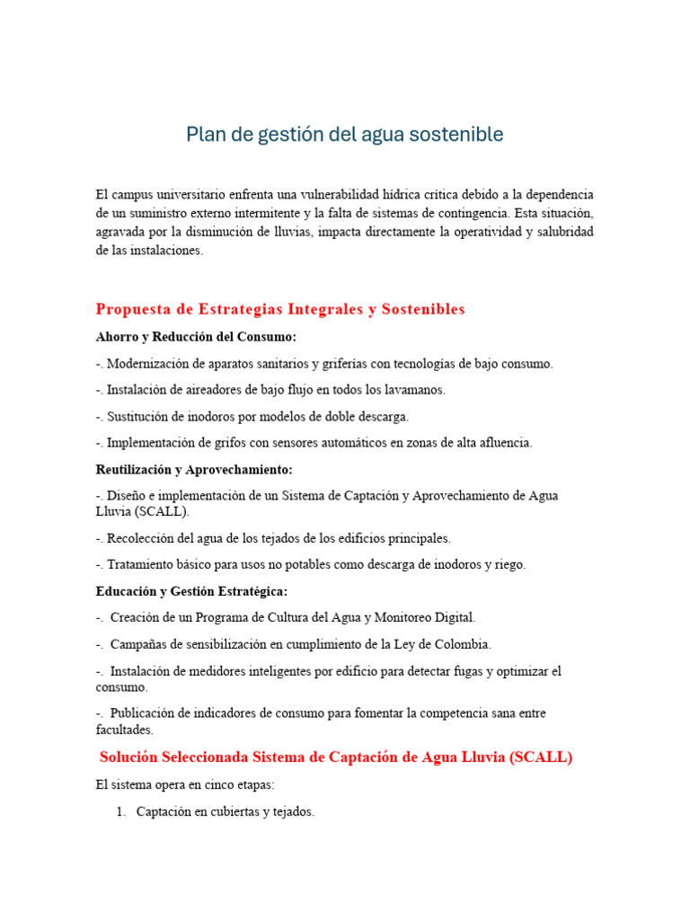Plan de Gestión Sostenible del Agua | PDF | Agua | Recursos hídricos