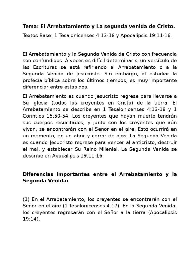 Arrebatamiento y Segunda Venida de Cristo | PDF | Éxtasis | Segundo ...