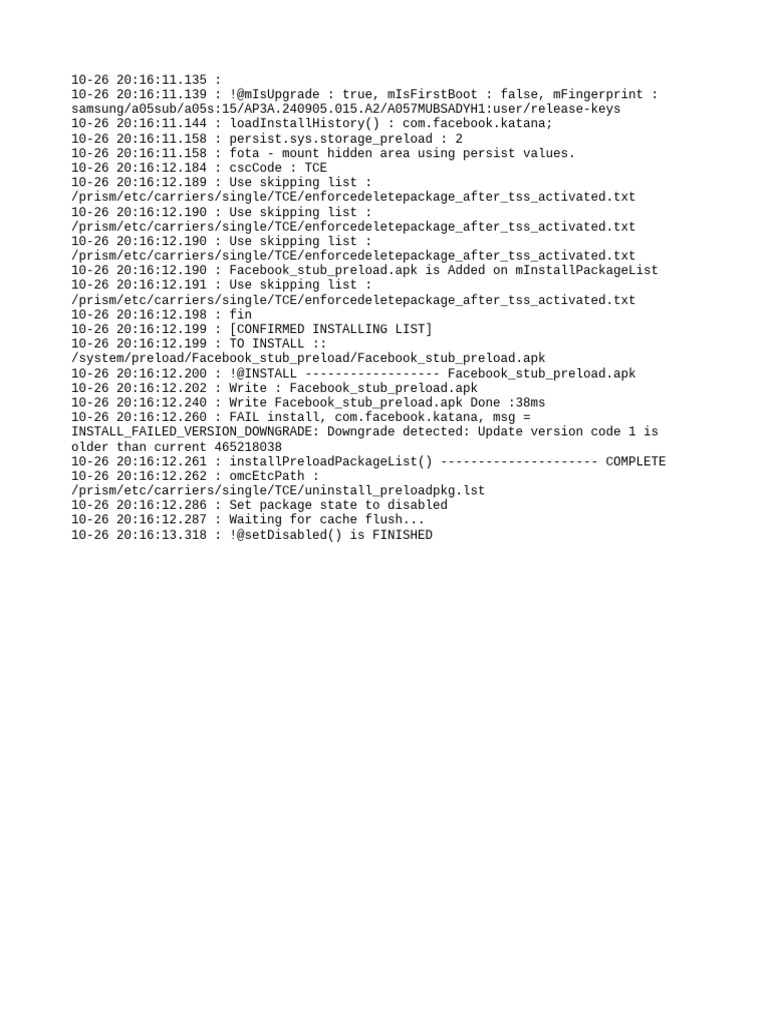 Facebook Preload Installation Log | PDF