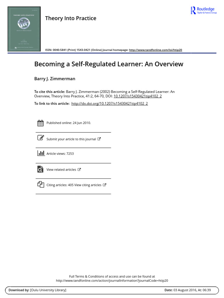 Overview of Self-Regulated Learning | PDF | Metacognition | Self Efficacy