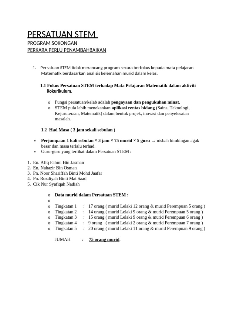 Penambahbaikan Program STEM SMK DKP | PDF