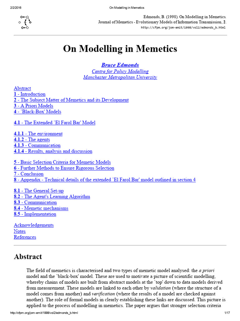 On Modelling in Memetics | PDF