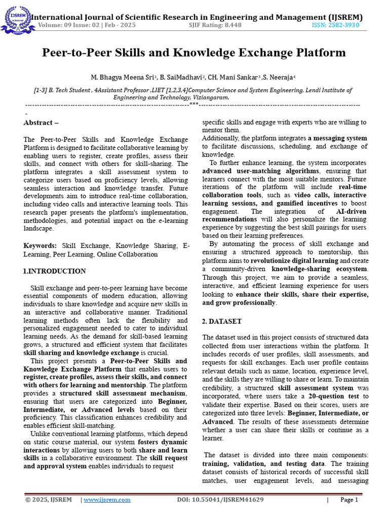Peer-to-Peer Skill Exchange Platform | PDF | Learning | Computing
