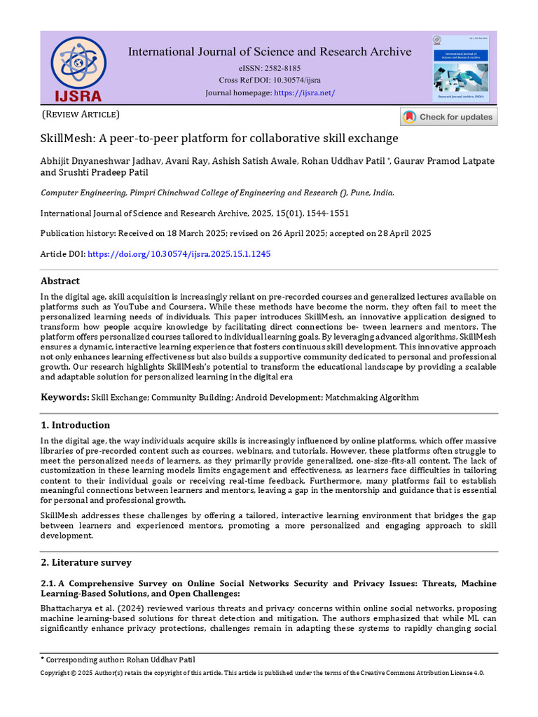 SkillMesh: Peer-to-Peer Skill Exchange Platform | PDF | Deep Learning ...